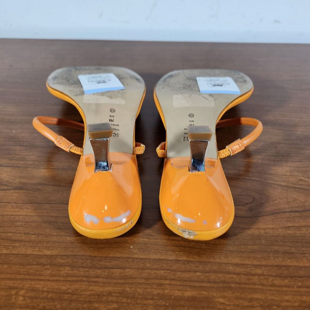 SCHUTZ Agatha Mid Women's Leather Heel Sandals Orange Color Size 7 B *FLAWS* - Picture 8 of 16